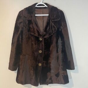 Vintage Faux Fur Coat Women's M Brown Gold Ornate Buttons‎ Elegant Penny Lane